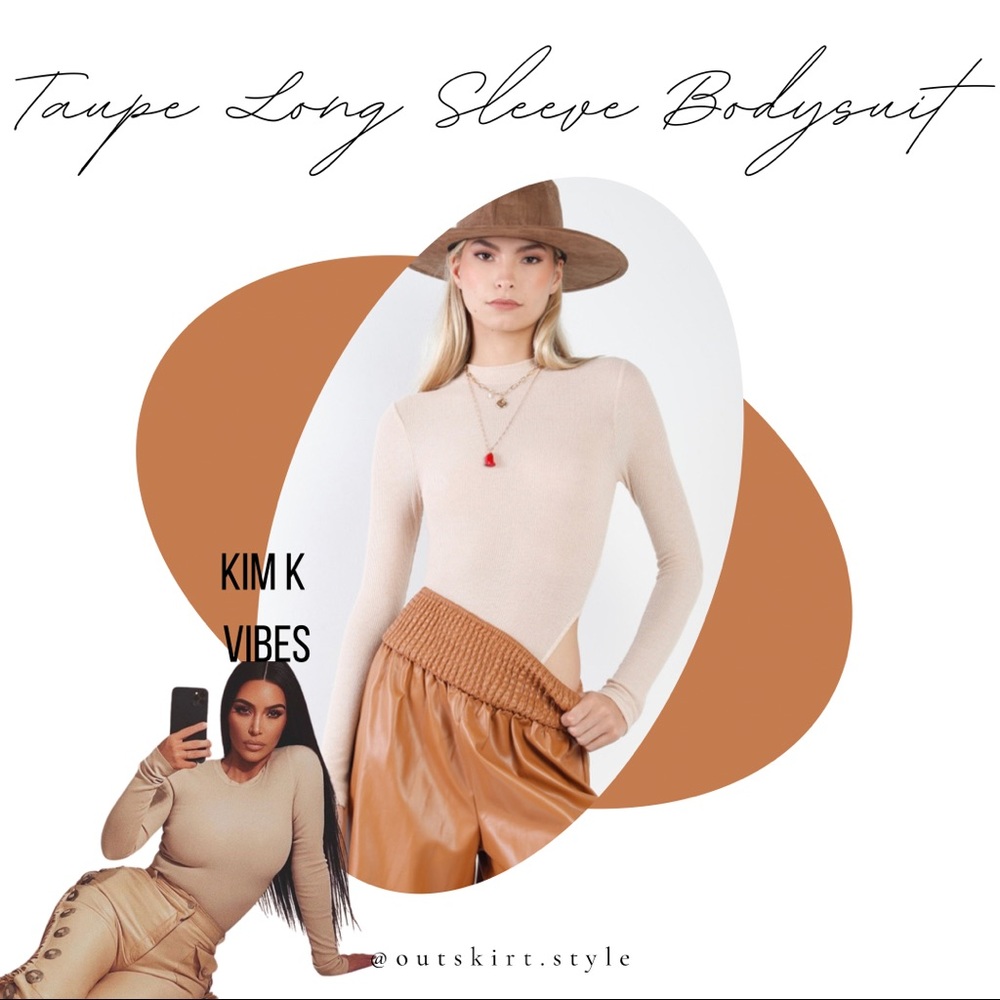 BODYSUIT Taupe Ribbed Knit Long Sleeve